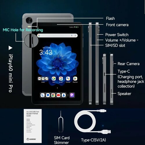 Планшет Alldocube iplay 60 mini pro 84 дюйма Android 14 4G LTE 8 128 ГБ аккумулятор 6050 мАч 8GB 128GB 12990₽