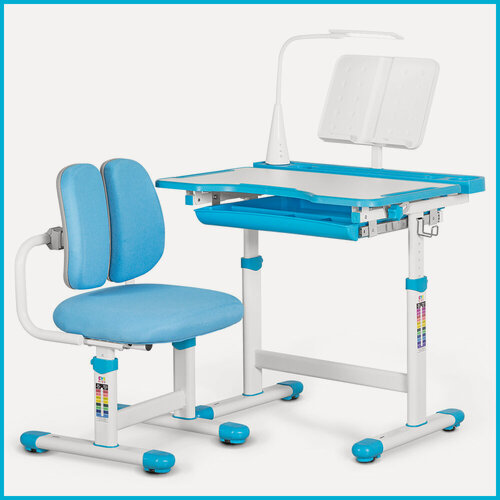 Изображение товара Стол и стул детский комплект BD-23 Blue мягкое кресло с регулировкой глубины сиденья ширина столешницы 70 см