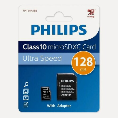 Изображение товара Карта памяти Philips microSDHC 128Gb Class 10 + ADP (FM12MA45B/97)