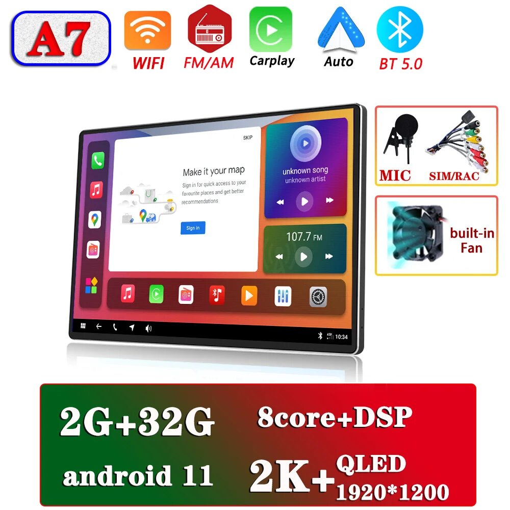 Автомагнитола 2 din, 13,1 дюйма, GPS, Android 11, для Nissan, Hyundai, KIA, TOYOTA, Honda, A7-2G-32G
