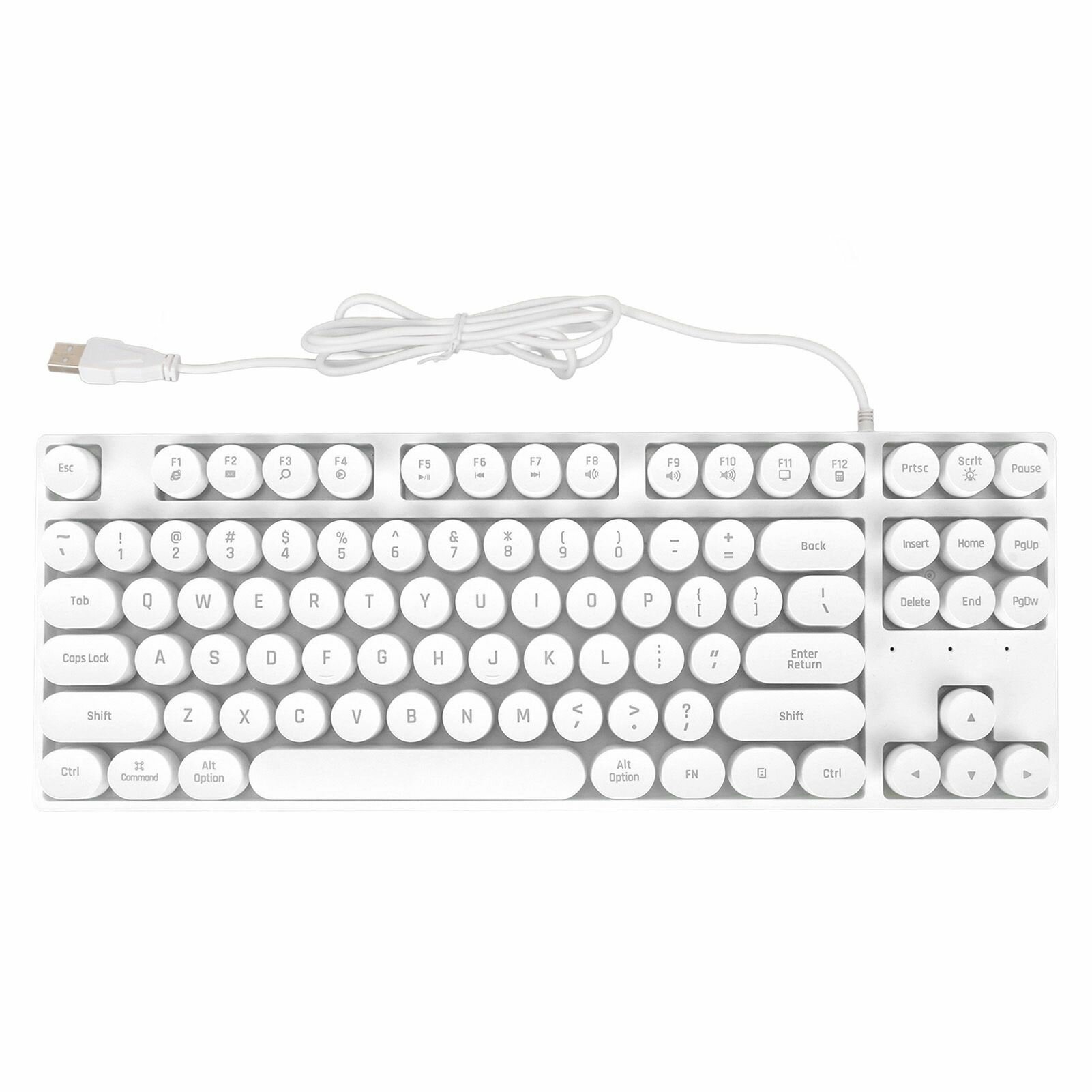 Игровая USB-клавиатура, круглая, 87 клавиш, с цветной подсветкой, эргономичная механическая сенсорная проводная клавиатура для настольного ноутбука, белого цвета