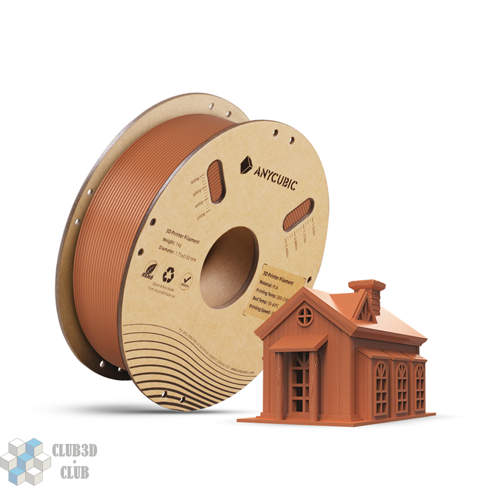 PLA пластик (Filament Пруток) для FDM 3D принтеров CLUB3D Base - Темное Дерево (Wood Brown) 1KG (175мм)