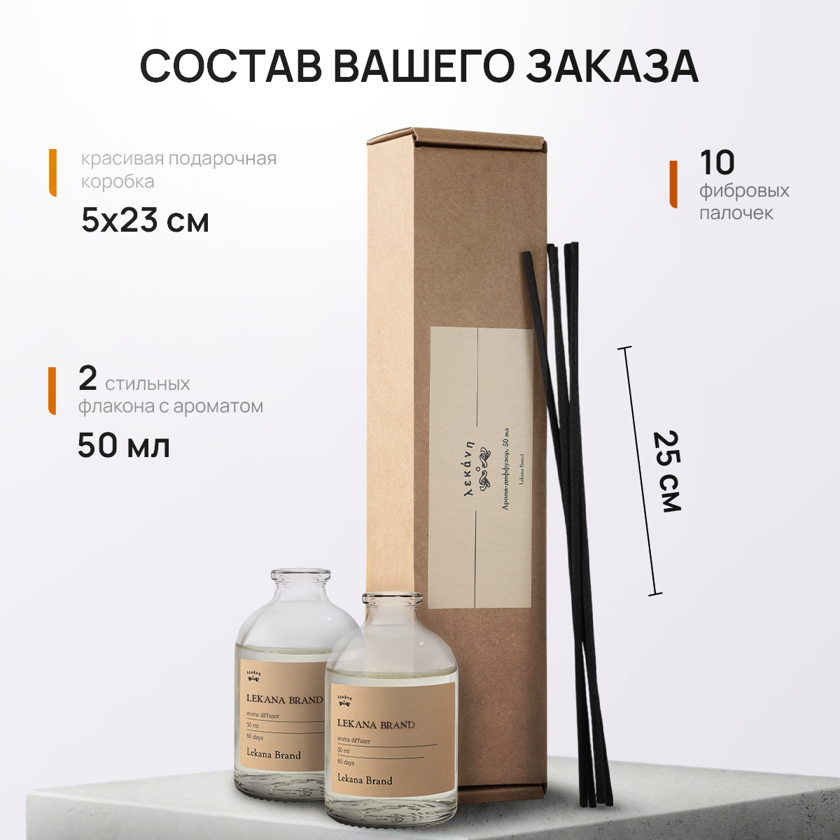 Ароматический диффузор для дома, Набор Мандарин+Грейпфрут, 2*50 мл, Ароматизатор для офиса с палочками пахучка — фото 1