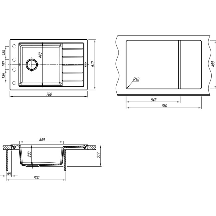 Кухонная мойка Florentina Липси 780 XL шампань FG 20.505. D0780.202