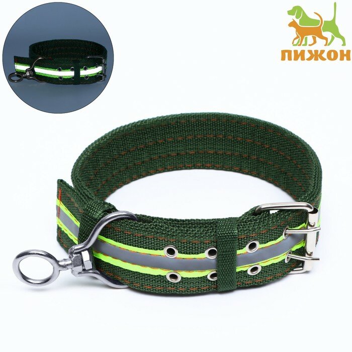 Ошейник для животного Пижон четырехслойный светоотражающий с вертлюгом, 71x5 см, ОШ 55-65 см, зеленый