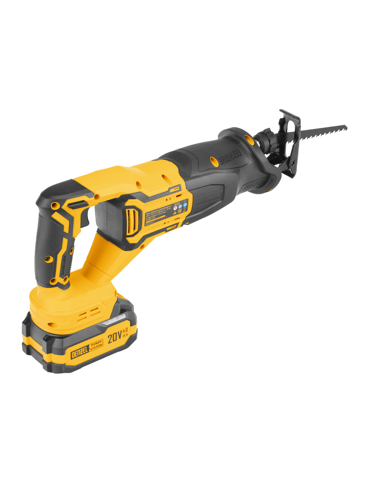 Пила сабельная аккумуляторная бесщеточный двигатель Denzel, RS-250, Li-Ion, 20 В , 28802 — фото 1