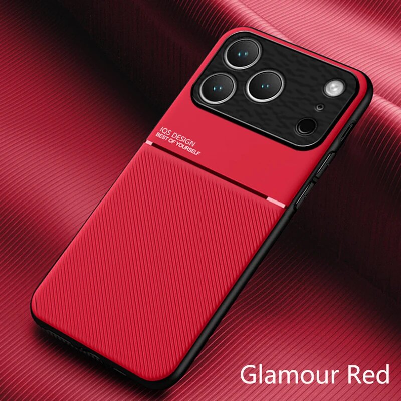 Кожаный чехол для iPhone 17, Air 16, 16E, 15, 14, 13, 12, 11 Pro Max Plus, встроенная металлическая пластина, автомобильный держатель, магнитные чехлы