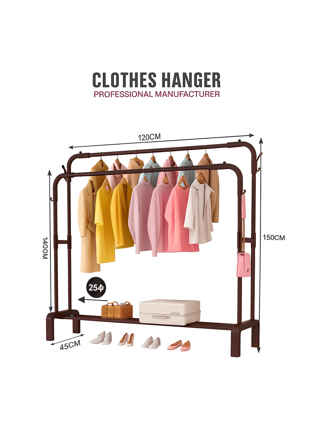 Напольная вешалка для одежды с полками и крючками 45х120х150 см — фото 1