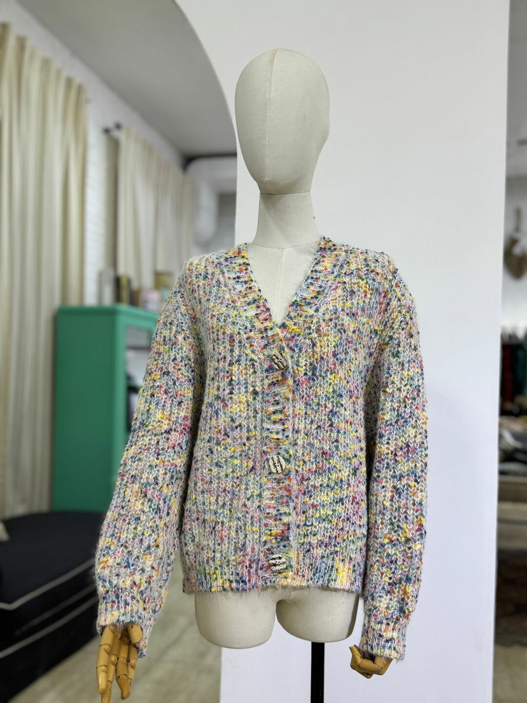 Кардиган  3205, размер 42-48, бежево-белый — фото 1