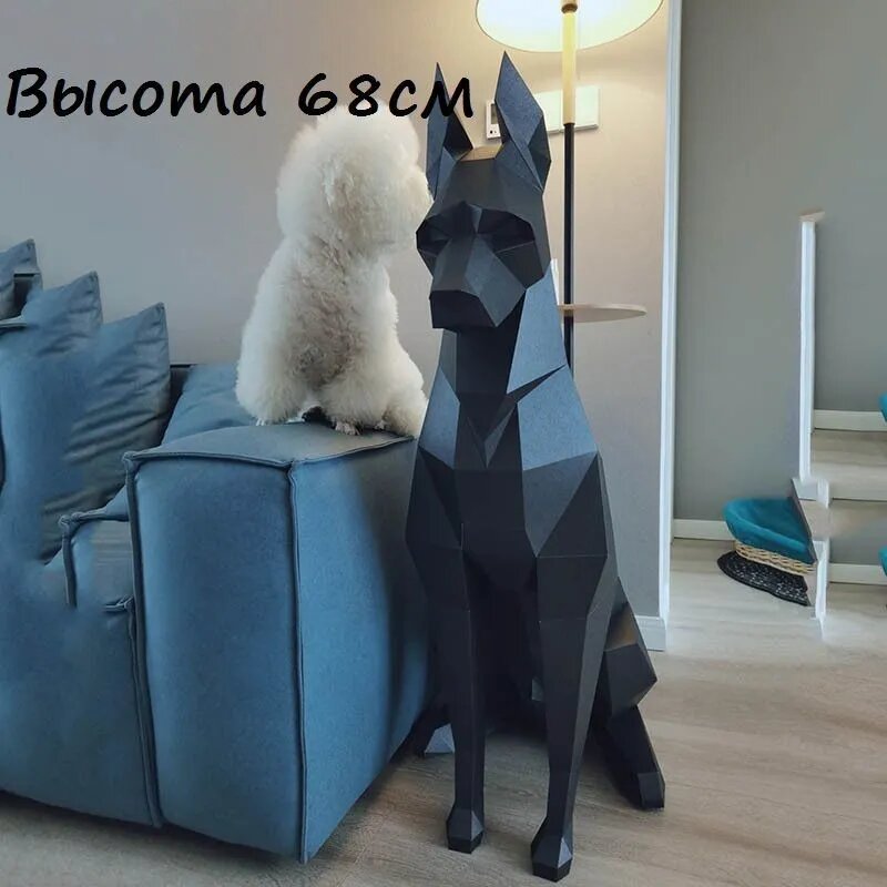 3D конструктор из бумаги Доберман, полигональная модель оригами, папье-маше