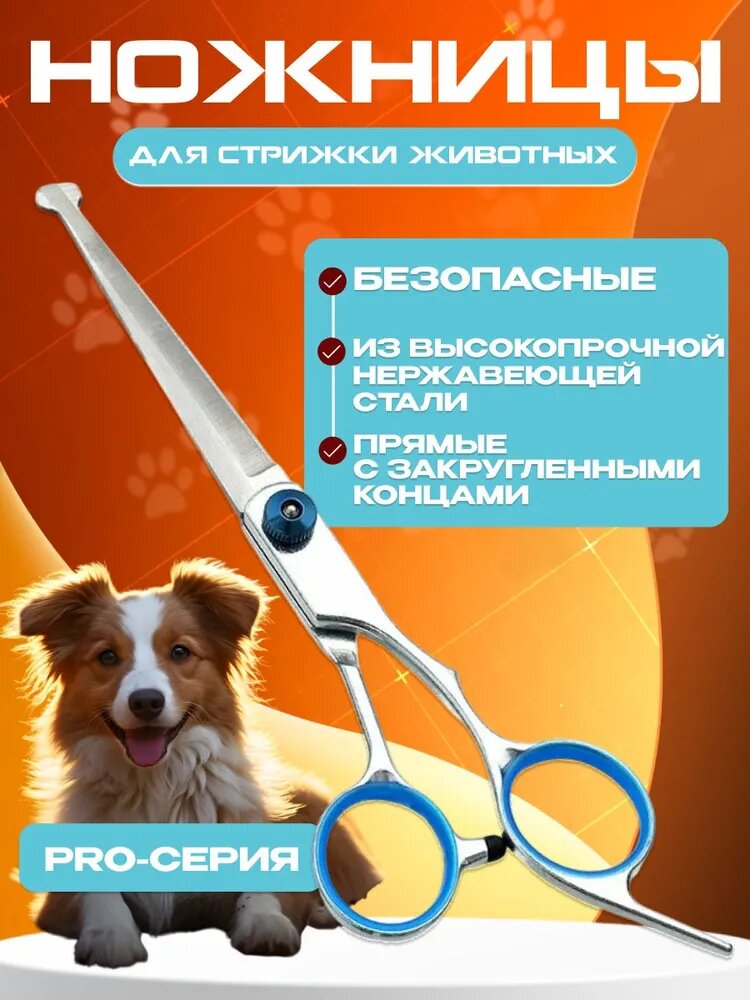 Ножницы для стрижки и груминга животных прямые с закругленными концами