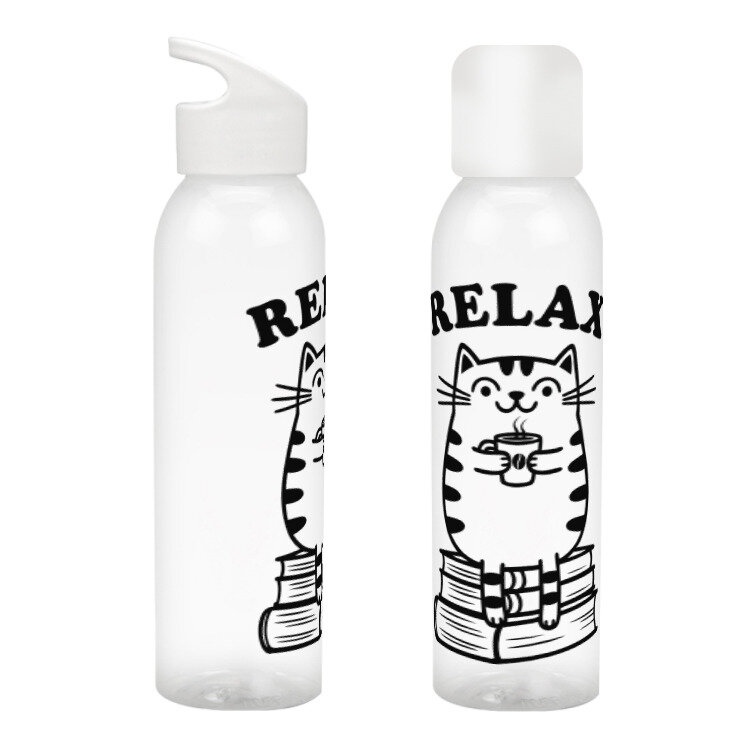 Бутылка для воды «Кот с кофе, релакс, отдых» (белый)