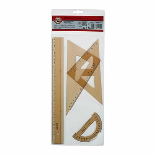 Геометрический набор Koh-I-Noor линейка треугольник 2 штуки транспортир дымчатый с европодвесом 1161₽