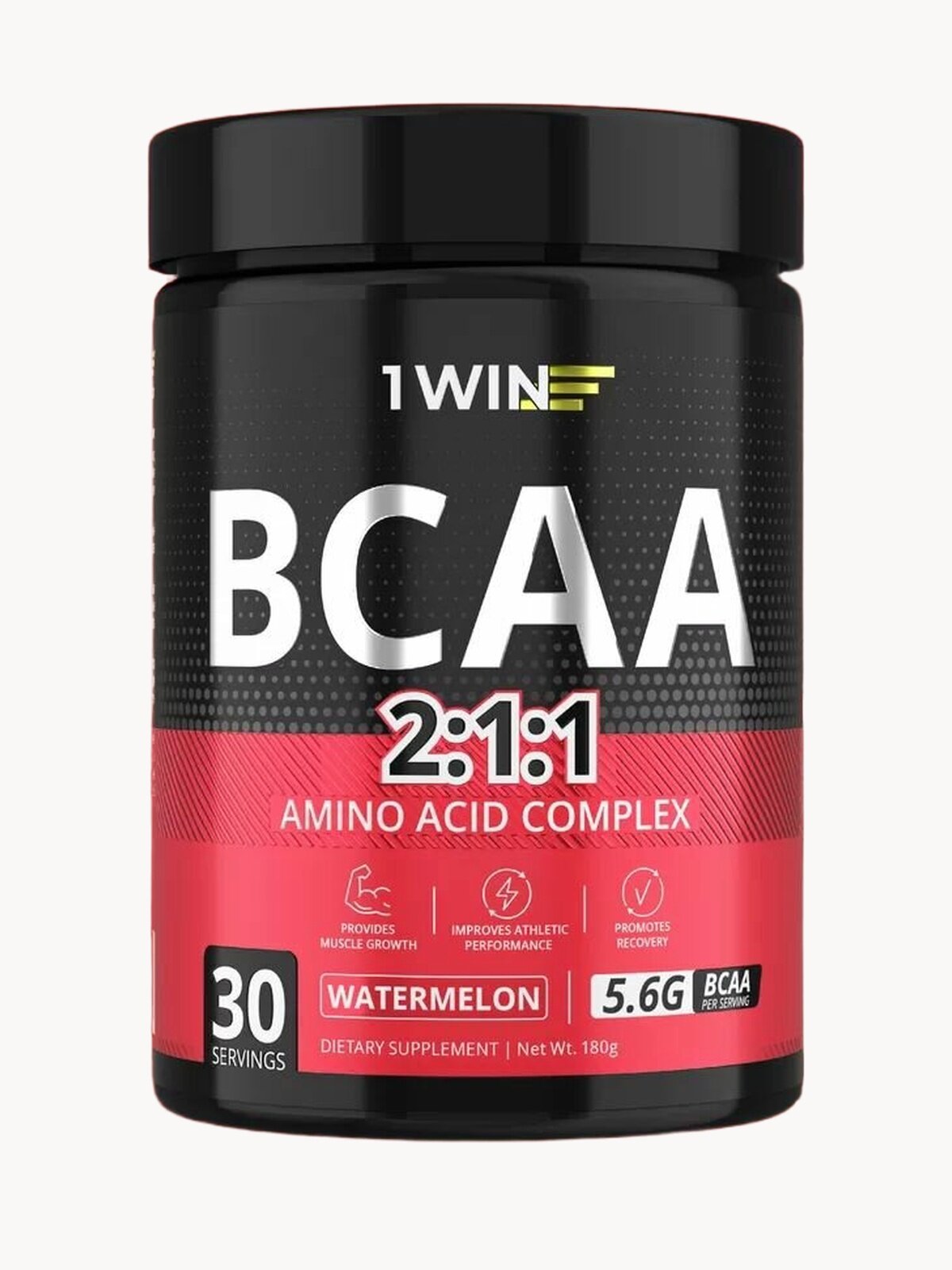 BCAA 2:1:1, вкус Арбуз, 30 порций, Аминокислоты порошок 1WIN (БЦАА), быстрорастворимые