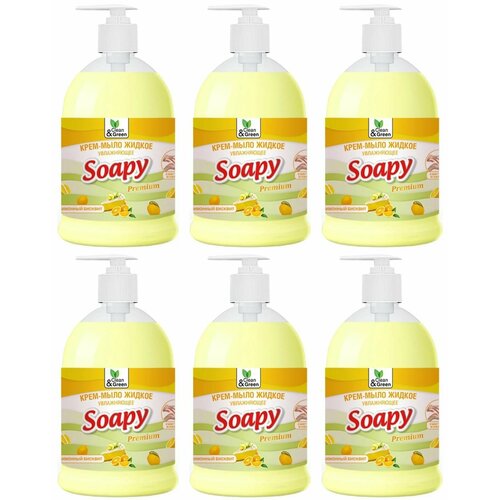 Clean&Green Жидкое крем-мыло Soapy Лимонный бисквит, увлажняющее, 500 мл, 6 шт