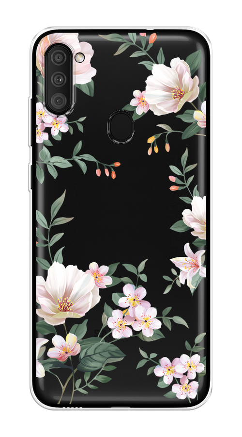 Силиконовый чехол на Samsung Galaxy M11 / Самсунг Галакси М11 Beautiful white flowers, прозрачный