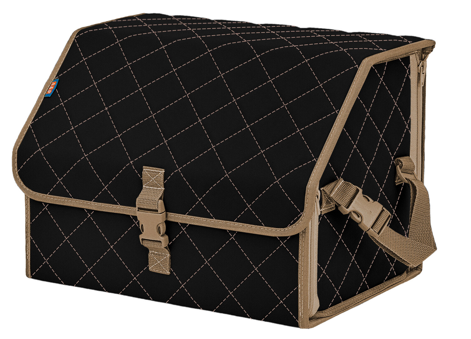 Органайзер-саквояж в багажник "Союз" (размер M). Цвет: черный с бежевой прострочкой Ромб.