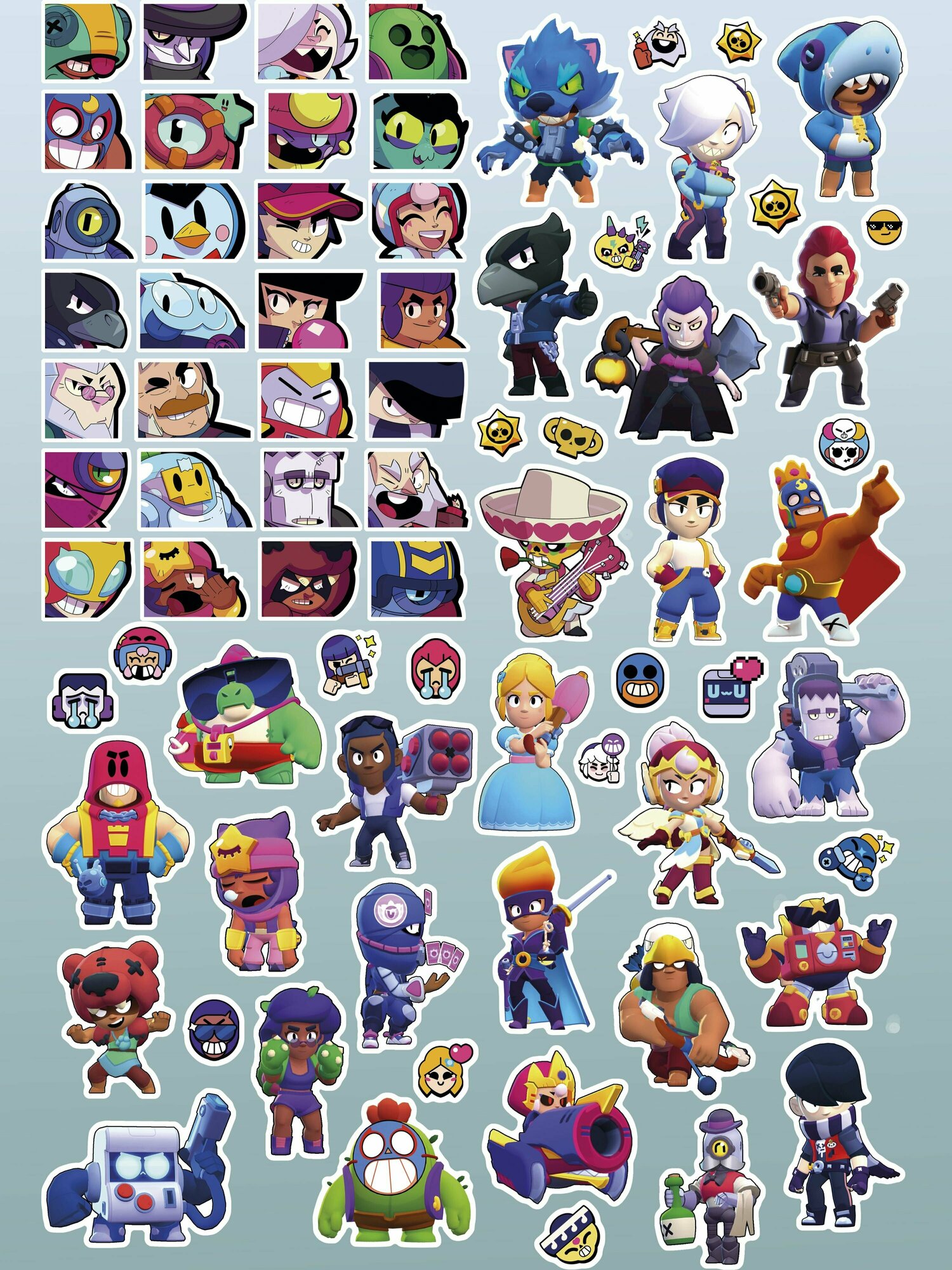 Набор стикеров/наклеек "Brawl Stars", 4 листа А5, 74 наклейки — фото 1