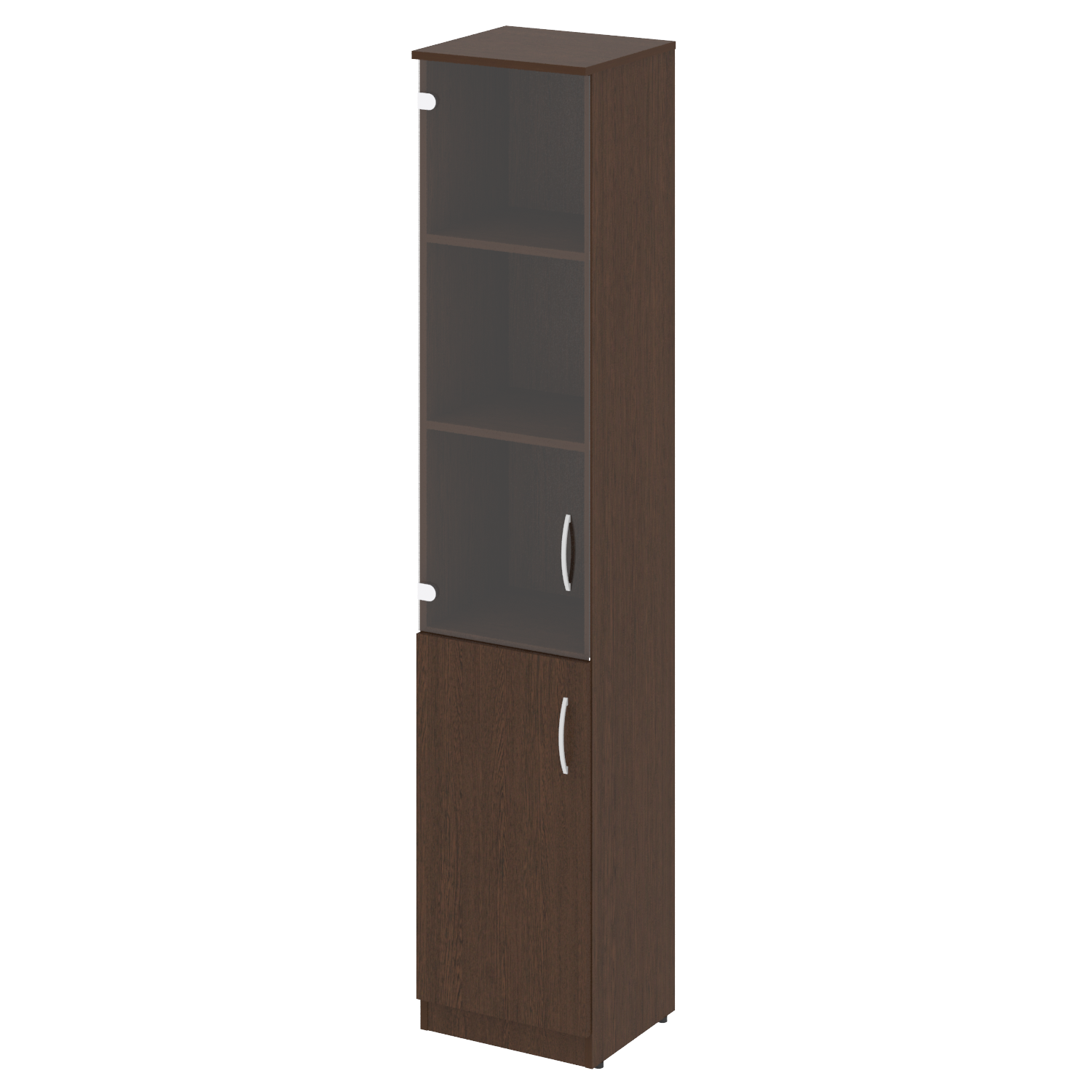 фото Шкаф для документов высокий узкий (1 низкая дверь ЛДСП, 1 средняя дверь стекло) NOVA S Riva В. СУ-1.2Л Венге 388*360*1915