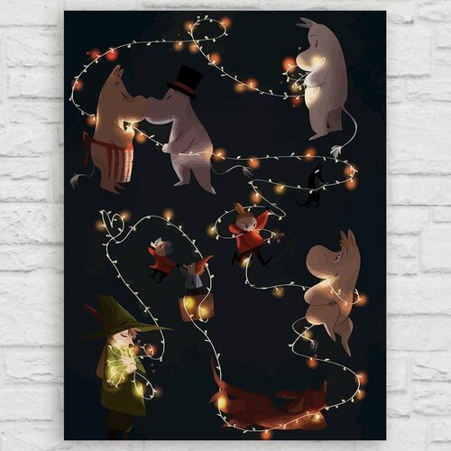 Изображение товара Картина по номерам на холсте новый год муми тролль (moomin, туве янссон, эстетика, уют, снуснумрик) - 12963 40х30