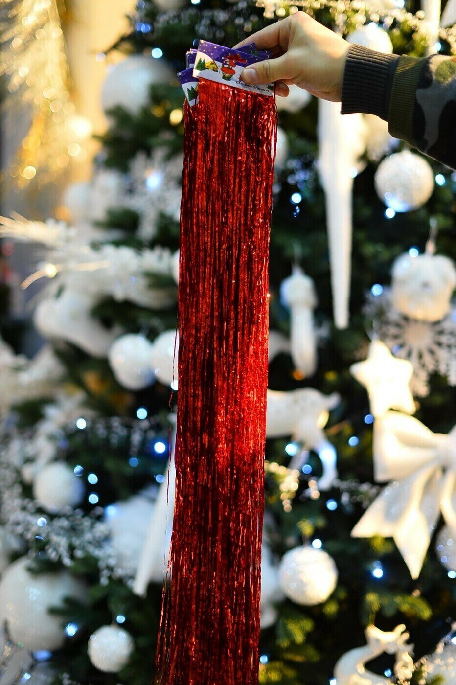 Рождественская декорация (Дождик из мишуры), красный, China Dans, артикул 20141028, redx10