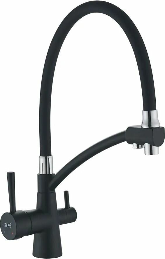 фото Смеситель для кухни Potato с краном для питьевой воды, с гибким силиконовым поворотным изливом, черный