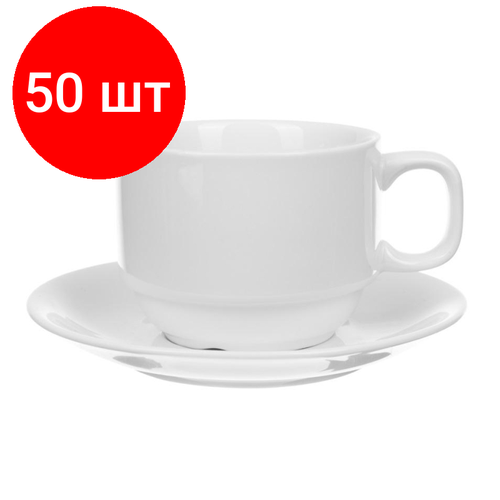 Комплект 50 штук, Чайная пара Chan Wave Classic фарфор, белый, V=200мл, фк0136