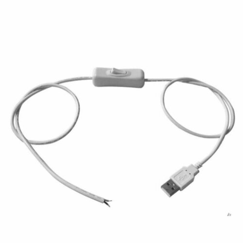 USB кабель / шнур питания и зарядки 1 метр с выключателем для светодиодной ленты, светильника, ночника, лампы и DIY, Белый