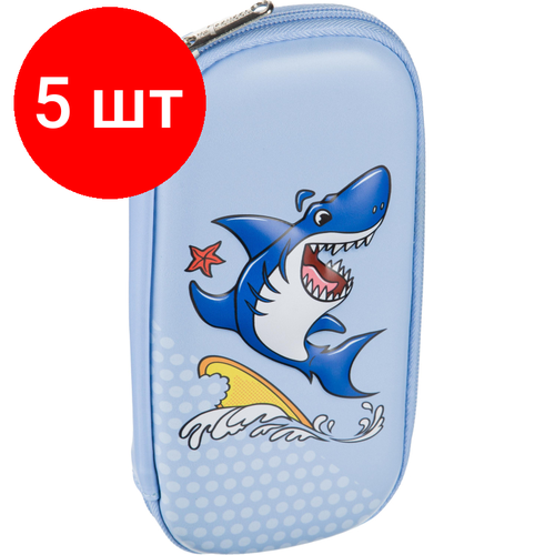 Комплект 5 штук, Пенал 3D Funny shark 1 секционный, синий shark funny shark shark spare tire cover funny gifts birthday gifts car accessories spare tire cover gift for her