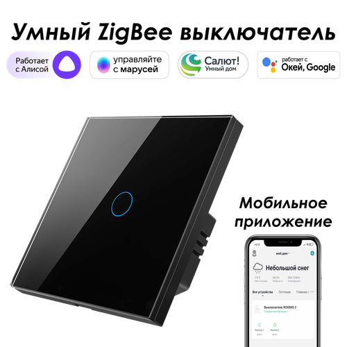 Умный Zigbee выключатель ROXIMO сенсорный, однокнопочный, черный