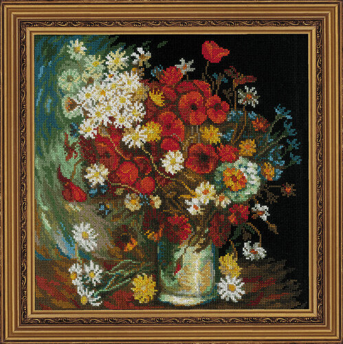 Изображение товара Набор для вышивки крестом Риолис "Ваза", 30x30см, черно-красный, хлопок 100%