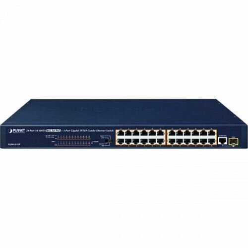 Коммутатор Planet 24-Port 10100TX 8023at PoE 1-Port Gigabit TPSFP combo Ethernet Switch 190W PoE Budget StandardVLANQoSExtend mode 3806000₽