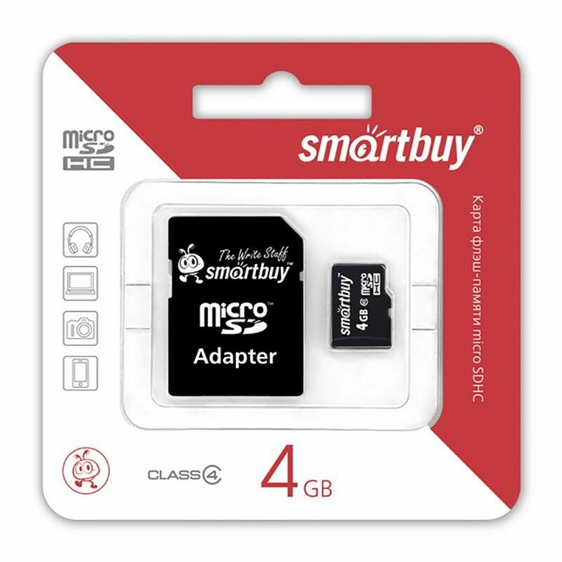 Карта памяти SmartBuy MicroSD 4GB, class 4, адаптер SD в комплекте