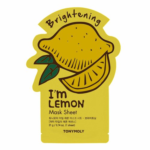 Тканевая маска для лица с экстрактом лимона I'm LEMON Mask Sheet Brightening TONY MOLY, 3 шт.