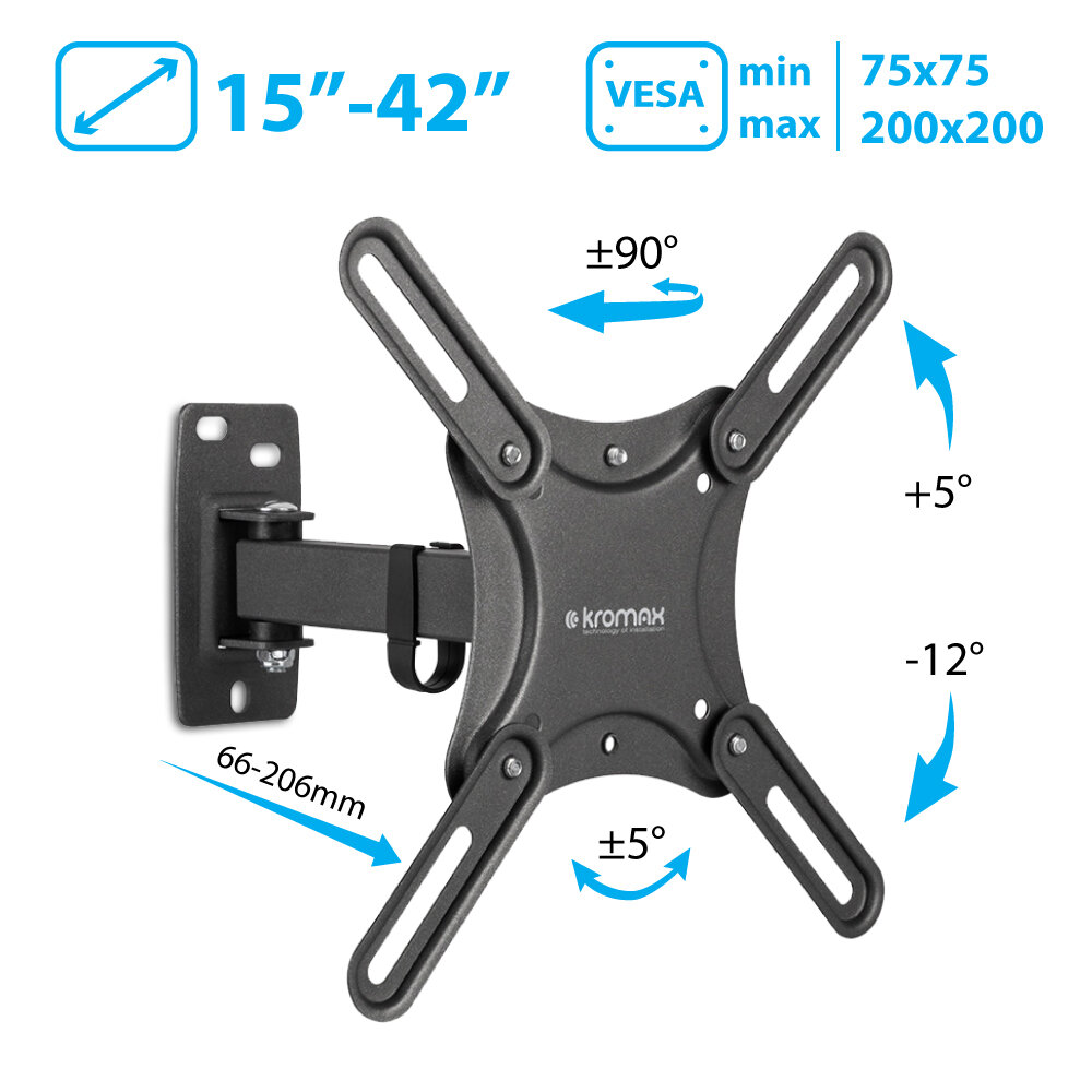 Кронштейн для телевизора на стену / крепление наклонно-поворотное KROMAX CORBEL-4 / до 42 дюймов / vesa 200x200