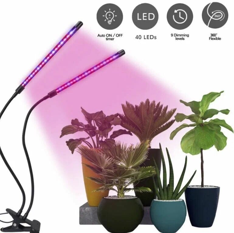 Фитолампа для растений 3 режима свечения 2 светодиодных светильника для растений, фитосветильник на прищепке, фито лампа для рассады - фотография № 3