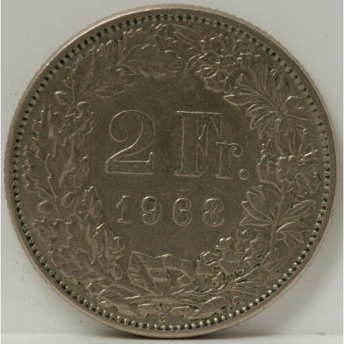 Медно-никелевая монета 2 франка 1968 года