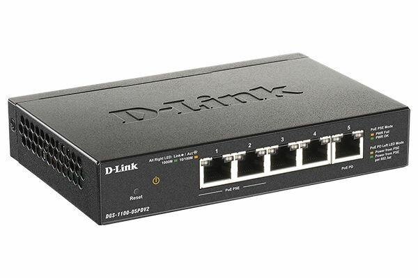 Коммутатор D-Link DGS-1100-05PDV2/A1A RJ-45 5 портов 10 Гбит/с PoE управляемый чёрный