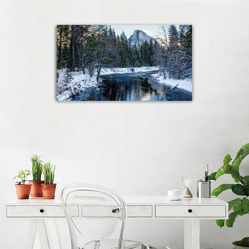 Картина на холсте 60x110 LinxOne "Деревья река пейзаж горы" интерьерная для дома / на стену / на кухню / с подрамником