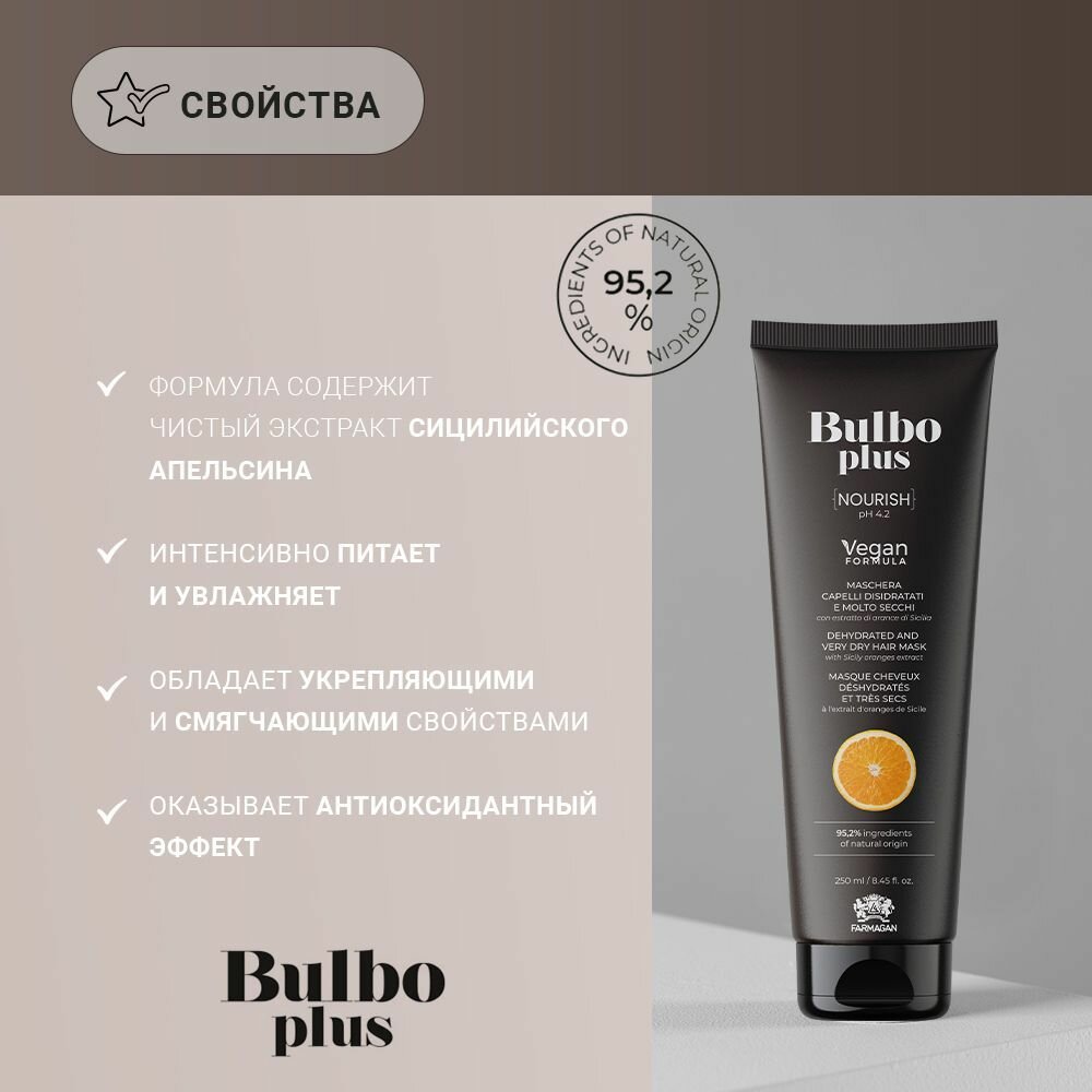 Маска Усиленное Питание для сухих и обезвоженных волос Bulbo Plus (F30V10130, 250 мл) Farmagan - фото №2