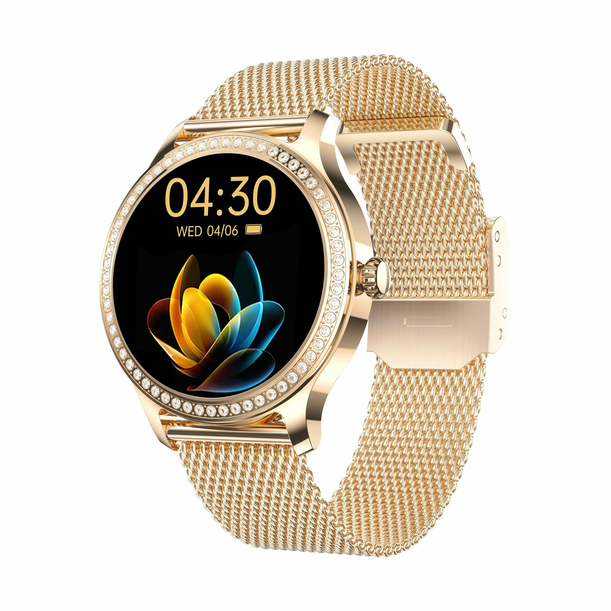 Смарт часы женские Tiroki LW105 с Bluetooth звонком золотой металлический ремешок