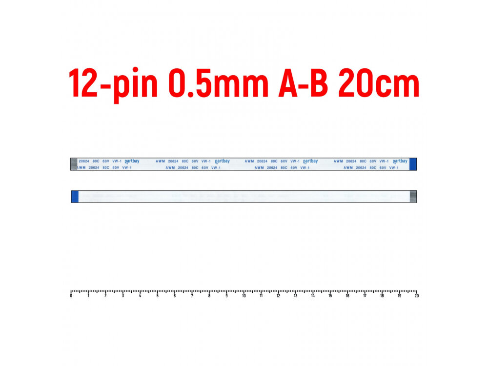 Шлейф тачпада для ноутбука Asus A40J FFC 12-pin Шаг 0.5mm Длина 20cm Обратный A-B AWM 20624 80C 60V VW-1