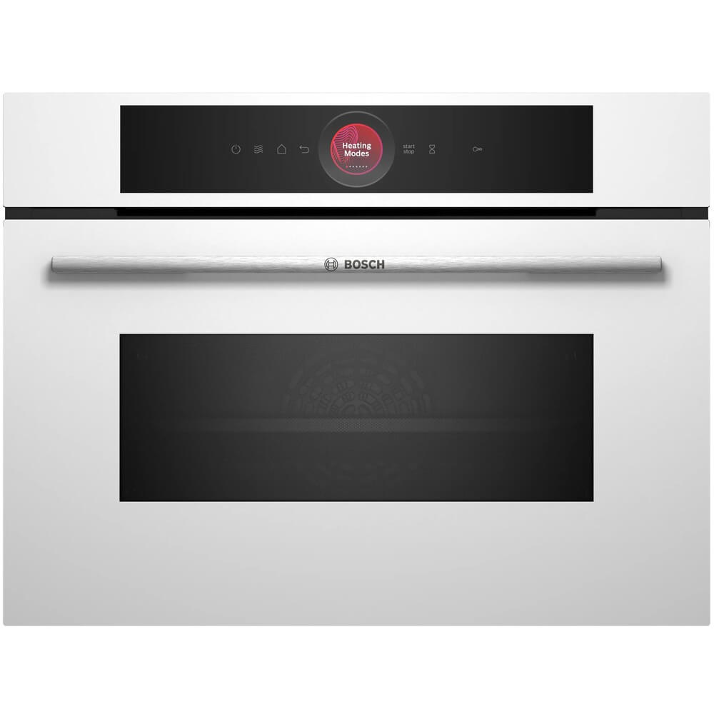фото Компактный встраиваемый духовой шкаф с функцией СВЧ Bosch Serie 8 CMG7241W1, Белый