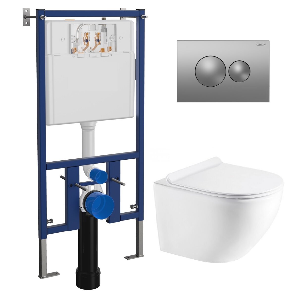 фото Комплект: Инсталляция Loranto кнопка хром круглая + Унитаз подвесной Azario Grado с сиденьем