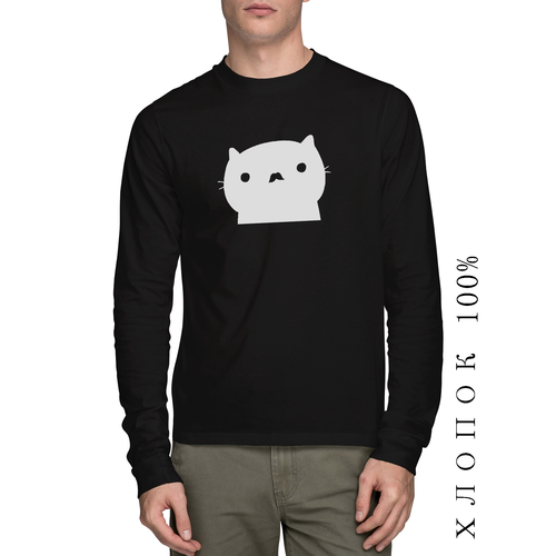 фото Лонгслив printhan лонгслив с принтом котик унисекс, черный, размер l (48-50), черный