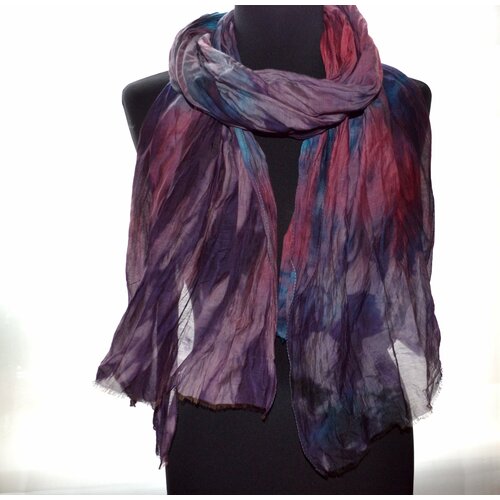 фото Шарф ,190х69 см, универсальный, голубой, бордовый летящий шёлк