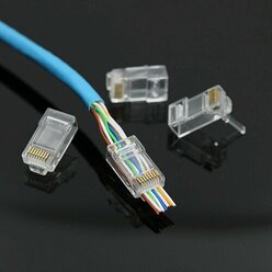 Вилка RJ-45 (8P8C) LC-PTU-01/10 универсальная. кат. 5e. 6 микрон со сквозным отверстием (10 шт.)