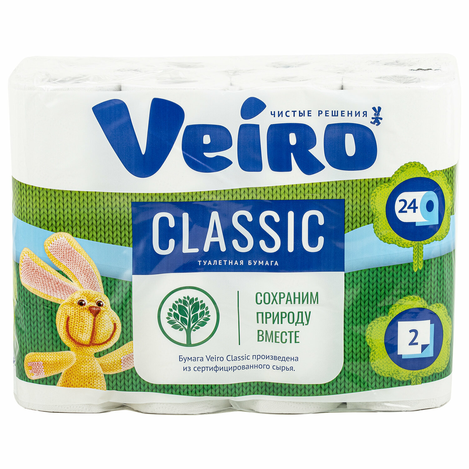 Туалетная бумага Veiro Classic 2 слоя, 24 рулона в упаковке, белая, без ароматизатора