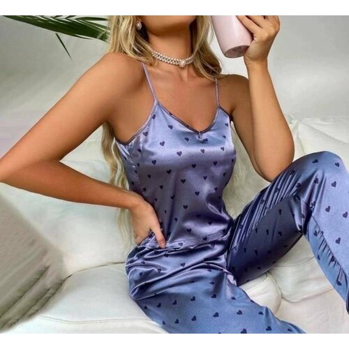 Пижама Diao.nana, размер 46/48, фиолетовый lady loose sleepwear striped silky ice silk pajama set for women long sleeve homewear shirt wide leg pants sleepwear for spring