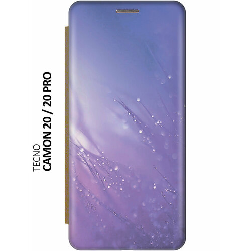 Чехол-книжка на Tecno Camon 20, 20 Pro, Техно Камон 20, 20 Про c принтом Капли на синей траве золотистый силиконовый чехол на tecno spark 20 pro техно спарк 20 про с рисунком капли на синей траве